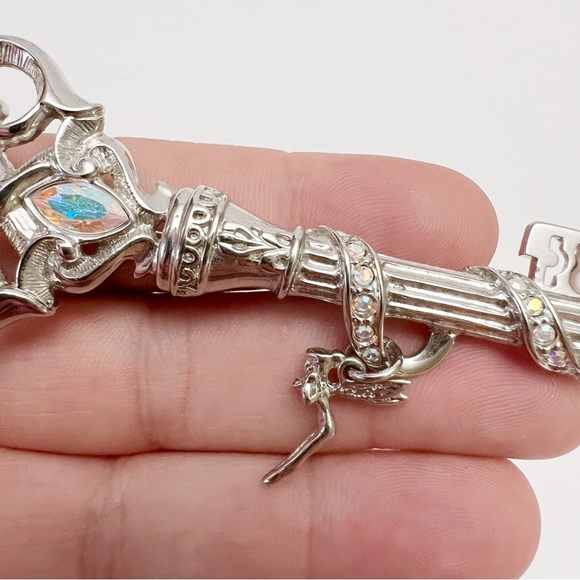 Kirks Folly Skeleton Key AB Crystal Fairy Charm Silvertone Brooch Pendant - Picture 4 of 8